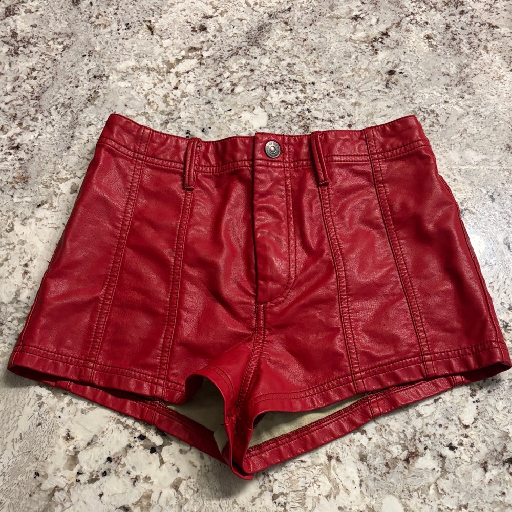 We The Free faux leather red holiday shorts. Sz S